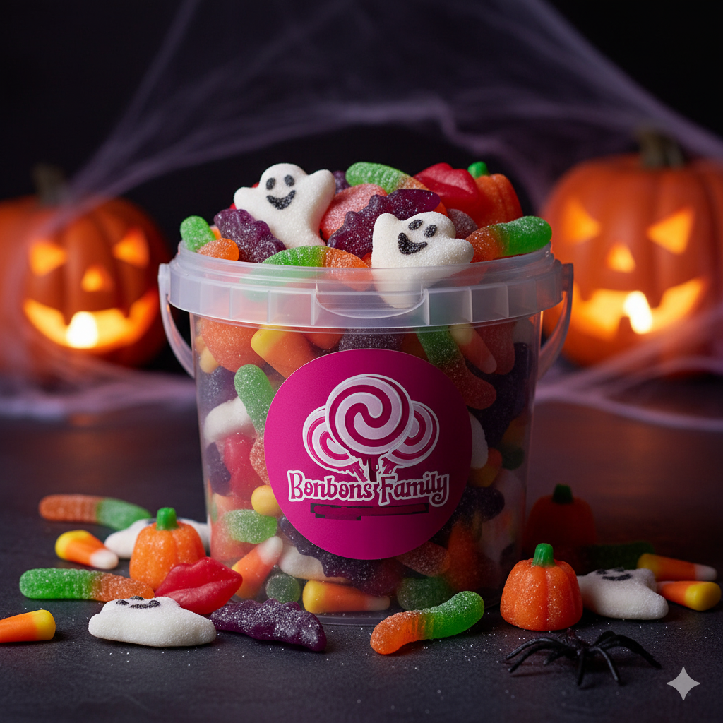 Seau Bonbons Halloween Bonbons Family - 1kg de Friandises Effrayantes