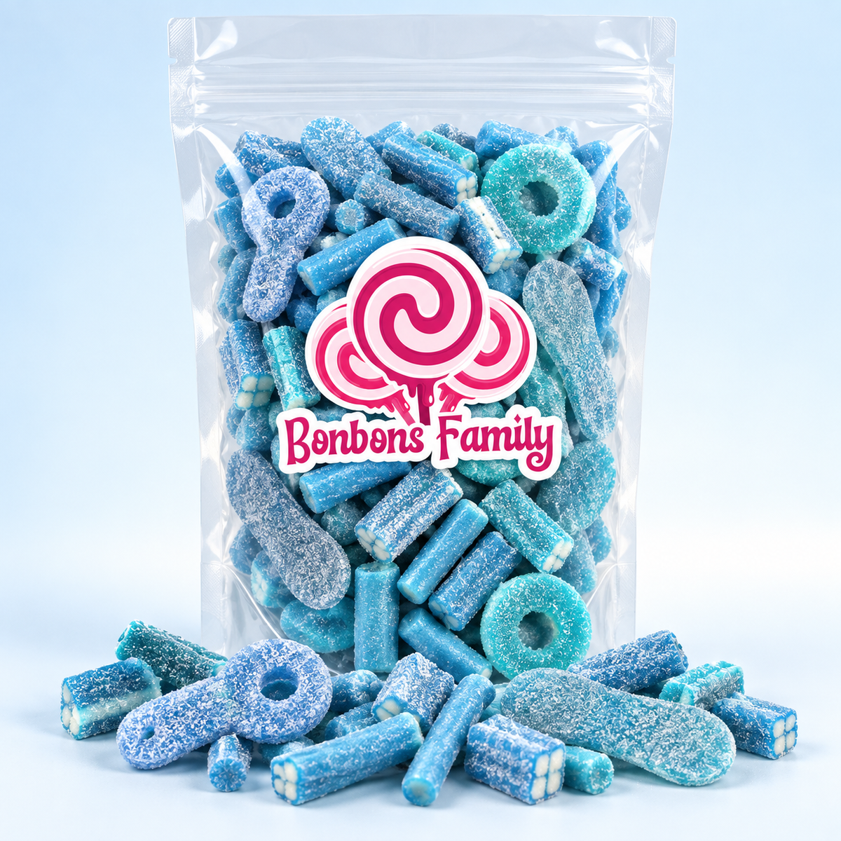 Pack 100 % Bleu – Assortiment de bonbons bleus lisses et acidulés 1 kg