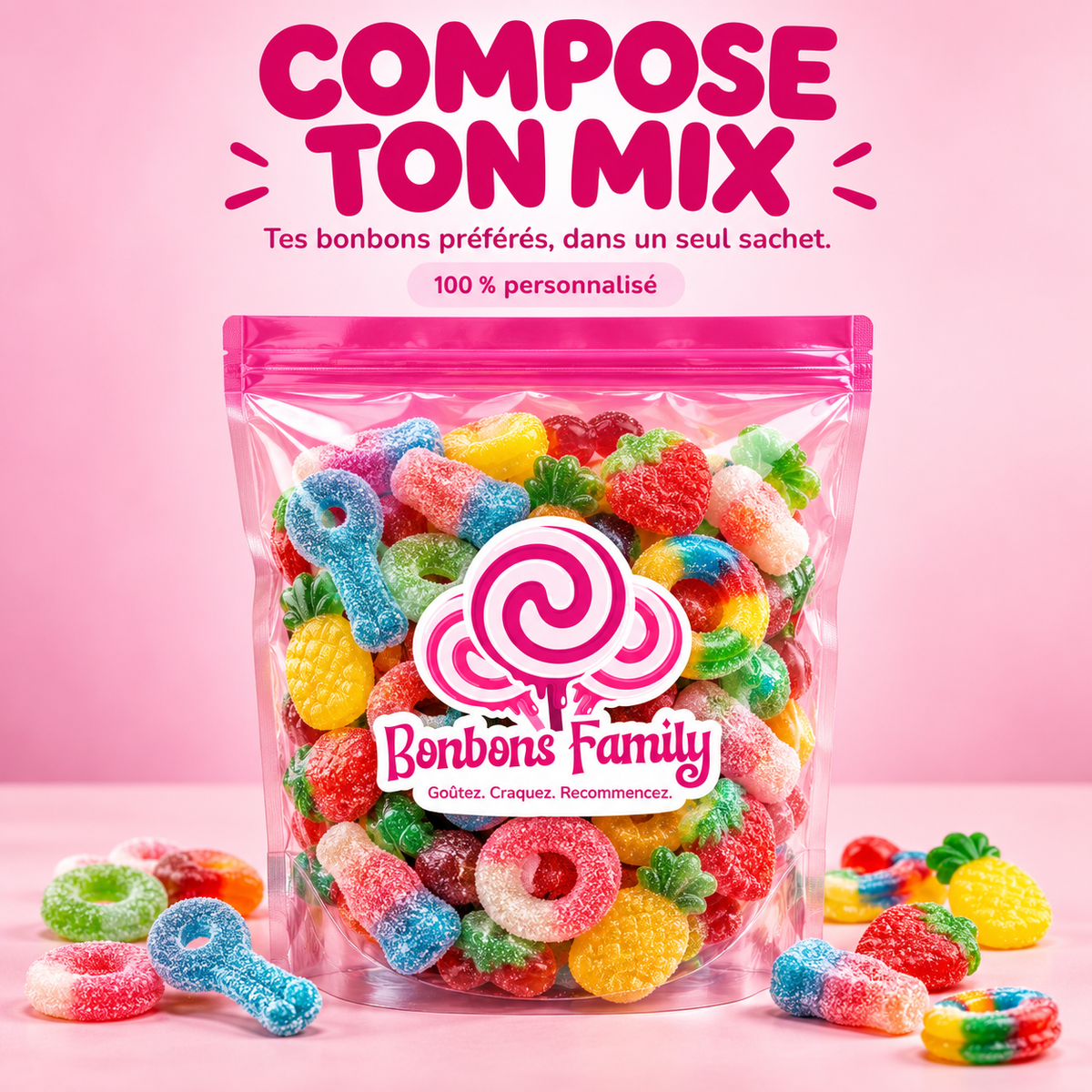 Compose ton mix : sachet de bonbons en vrac personnalisé Bonbons Family