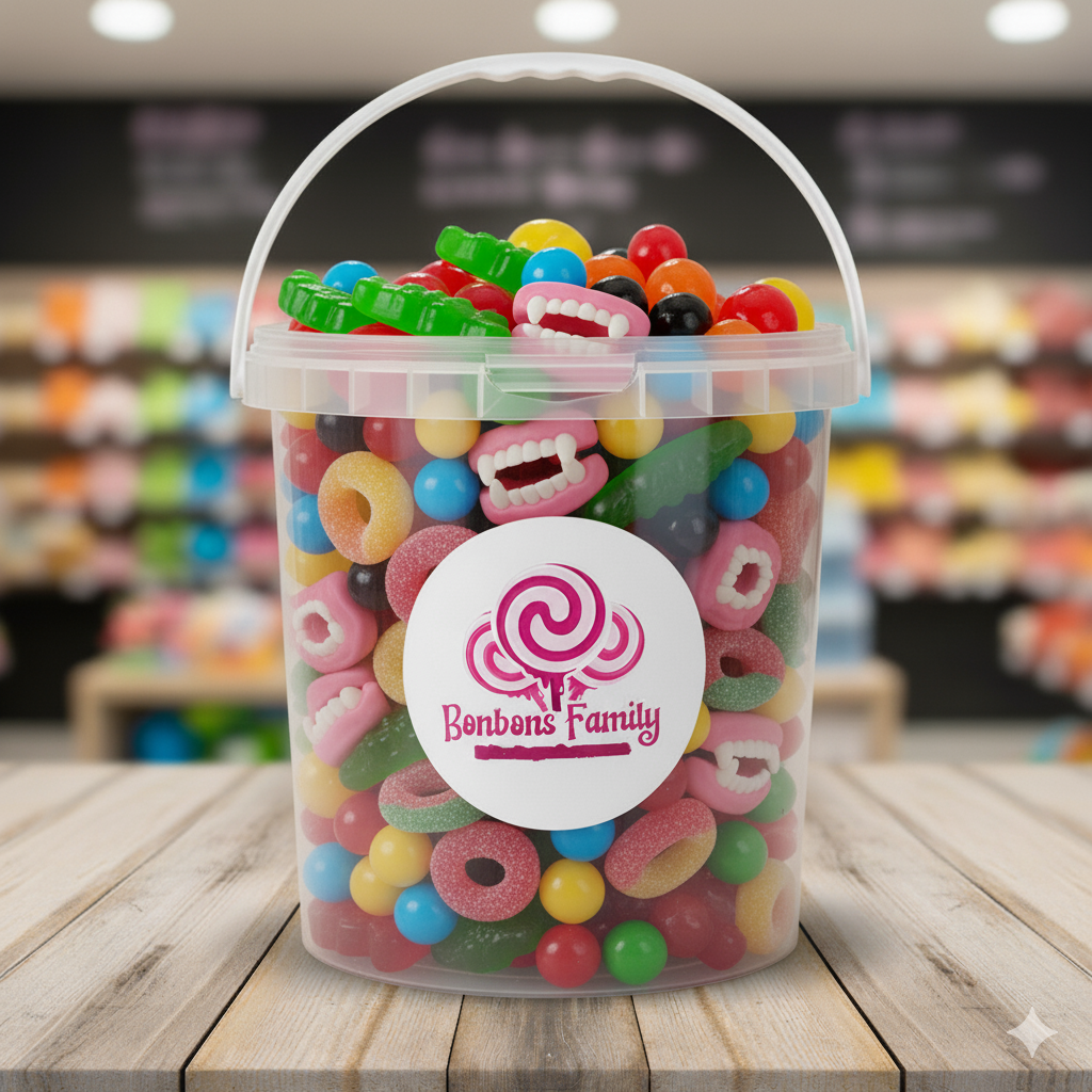 Seau Gourmand "Bonbons Family" - Mix Acidulé & Lisse (2,5 kg)