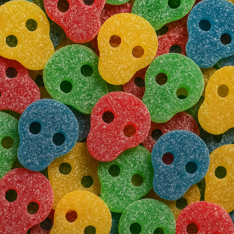 Crânes Acidulés Fruits – Bonbons Piquants en Forme de Tête de Mort