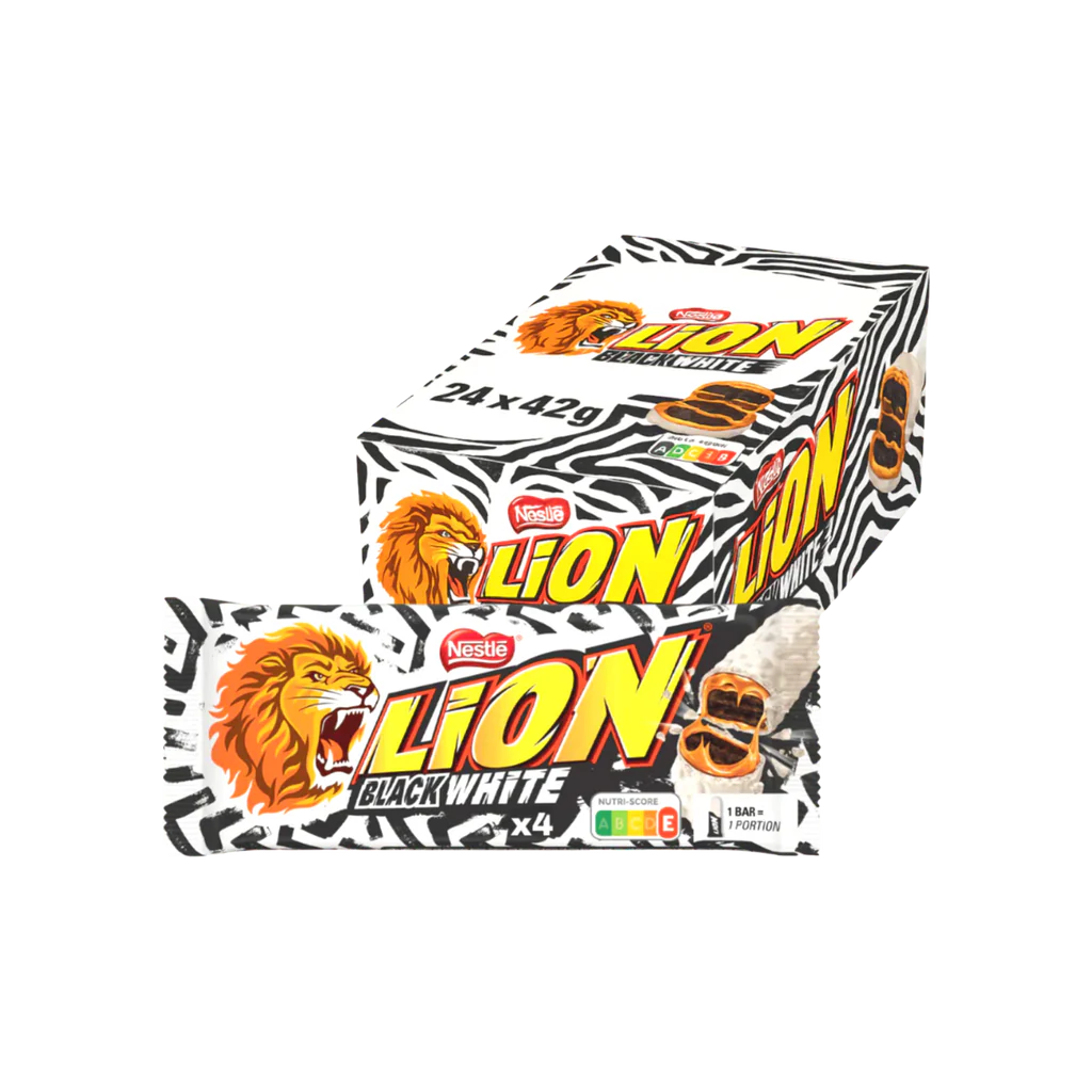 Lion Bar Black & White – Barre chocolatée croustillante au lait & chocolat blanc
