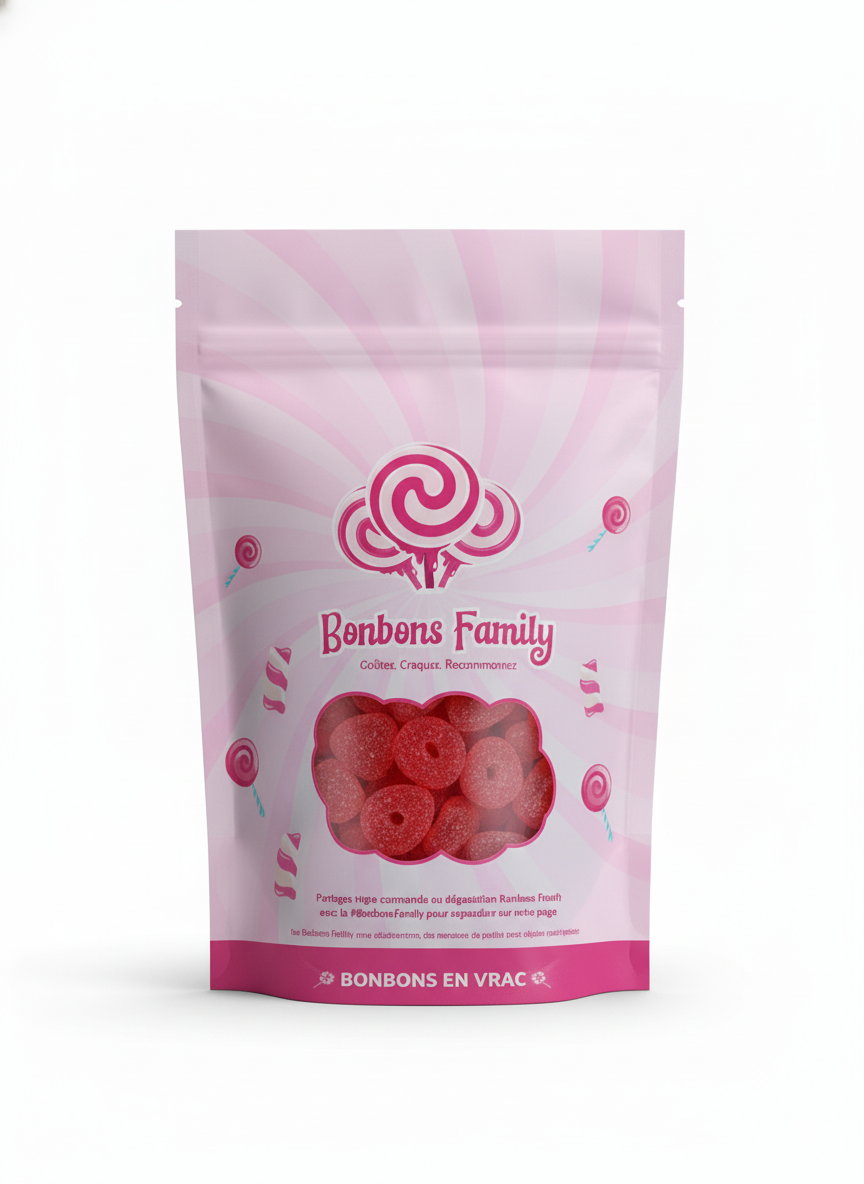 Sachet 1kg Bonbons Rouges Fraise en Vrac - Gummies Gélifiés Sucrés & Acidulés | Bonbons Family