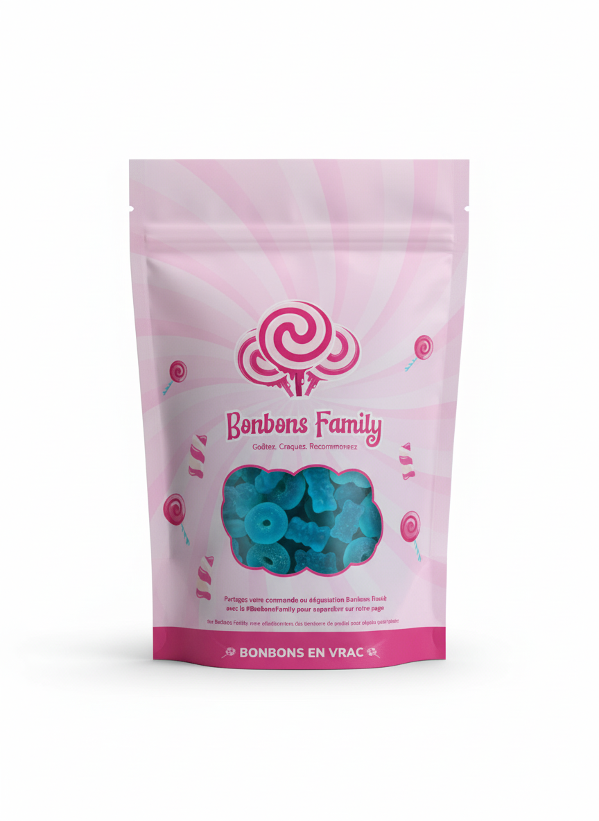 Sachet 1kg Bonbons Bleus en Vrac - Gummies Gélifiés & Sucrés | Bonbons Family